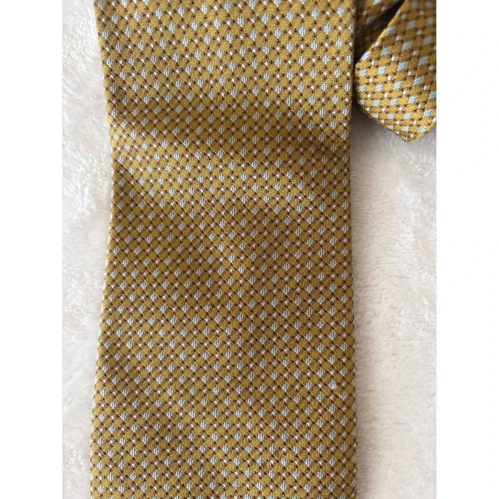 Jhane‎ Barnes Mens Silk Tie Mustard Gold Blue Geometric Diamond Woven Necktie